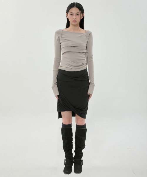 Asymmetrical Midi Skirt (FL-274_Black)