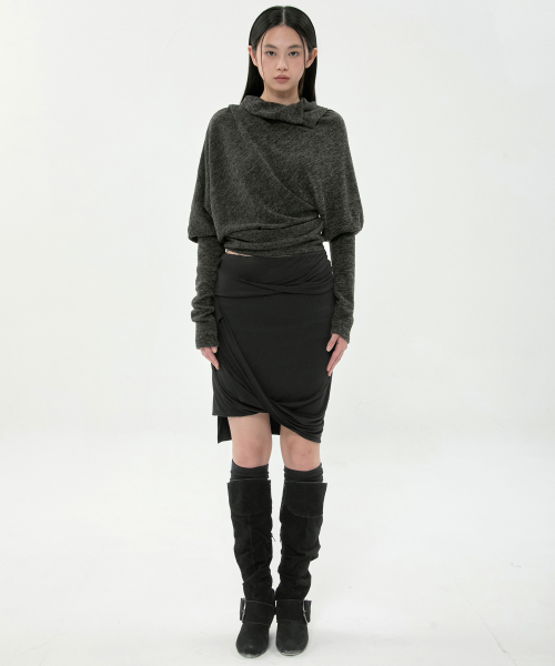 Asymmetrical Midi Skirt (FL-274_Black)