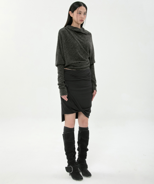 Asymmetrical Midi Skirt (FL-274_Black)