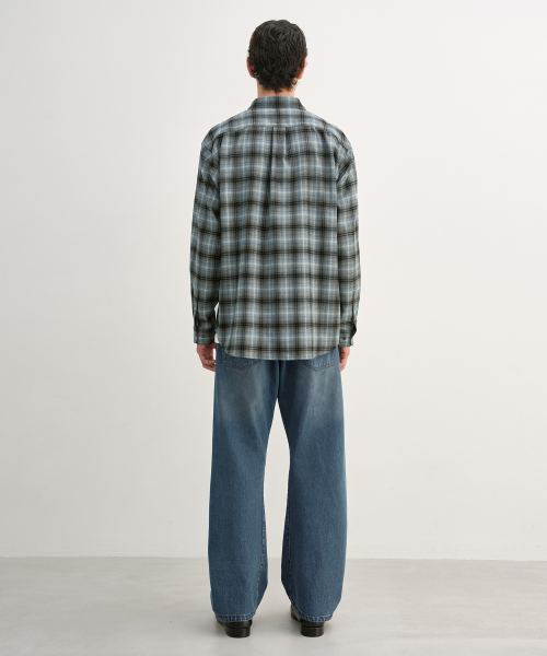 Peach Check Shirt ASH BLUE