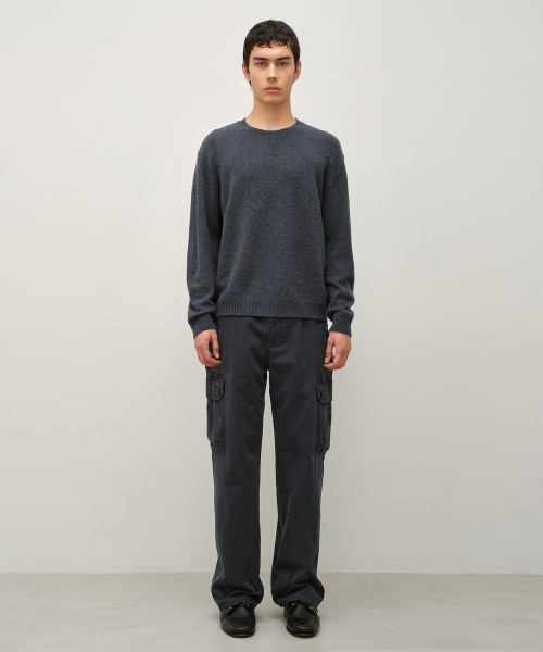Gusset Wool Crew Neck Pullover GREY