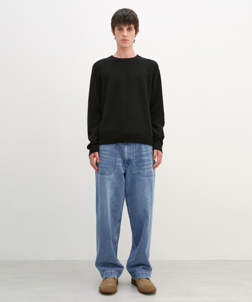 Gusset Wool Crew Neck Pullover BLACK