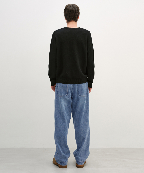 Gusset Wool Crew Neck Pullover BLACK