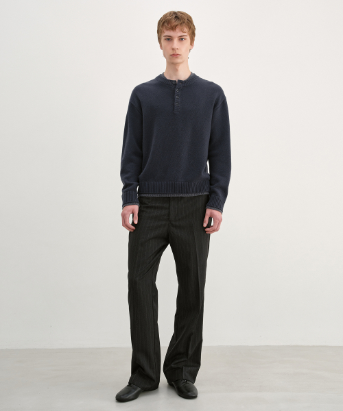 Double Layered Henley Neck Knit CHARCOAL