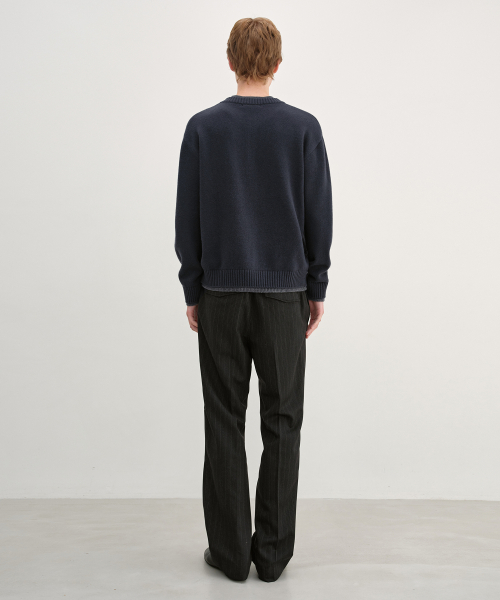 Double Layered Henley Neck Knit CHARCOAL