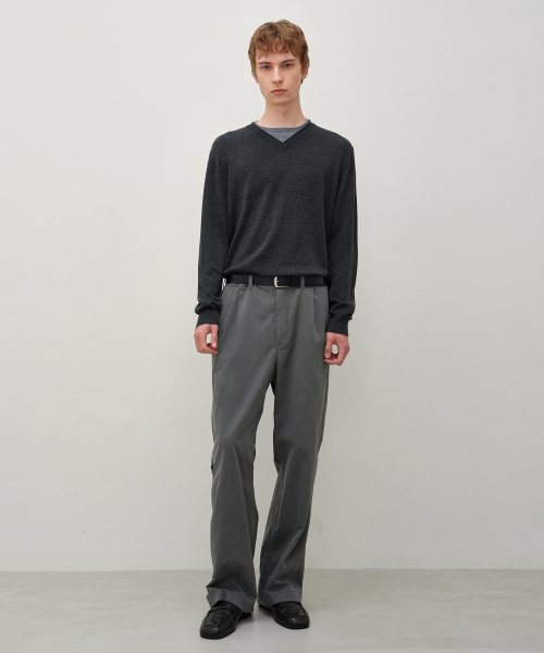 DoubleLayered V Neck Knit CHARCOAL