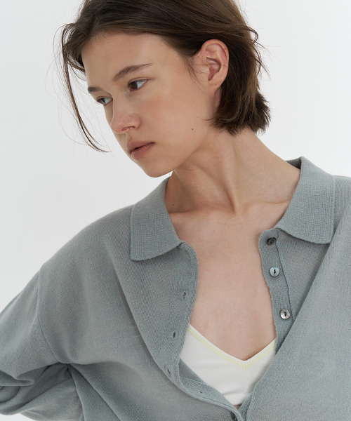Ella Mohair Button Collar Knit - Pale Blue
