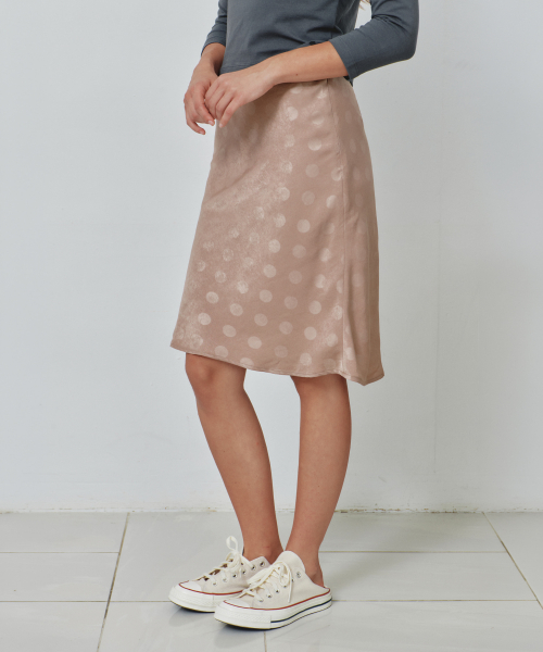 Soft Dot Flare Midi Skirt_CTS639(Beige)