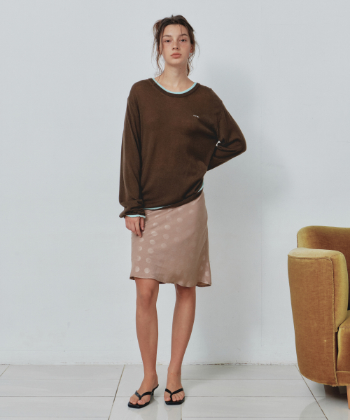 Soft Dot Flare Midi Skirt_CTS639(Beige)