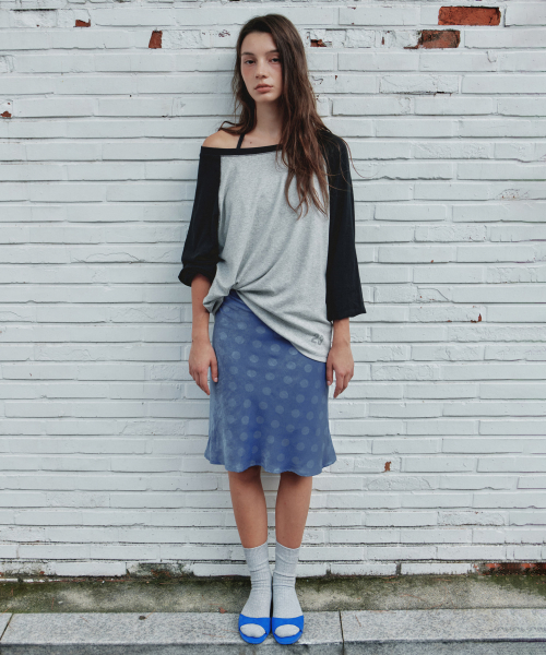 Soft Dot Flare Midi Skirt_CTS639(Blue)
