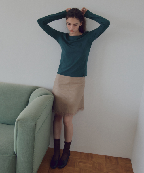 Lace Trim Leather Skirt_CTS640(Beige)
