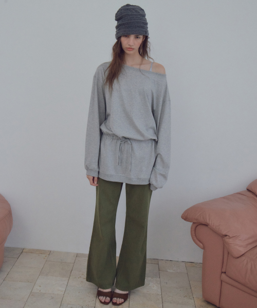 Off-Shoulder Drawstring Mini Dress_CTOP721(Melange Grey)