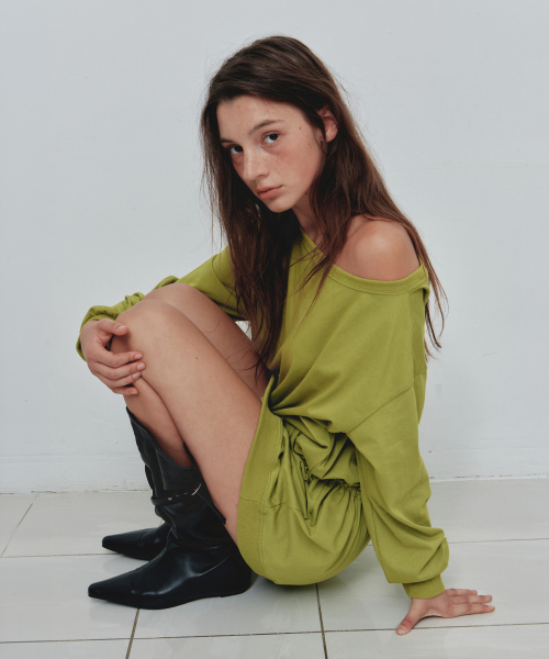 Off-Shoulder Drawstring Mini Dress_CTOP721(Olive)