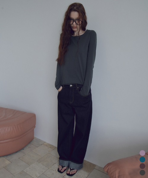 Rolling Boat-Neck Long Sleeve T-Shirt_CTT3048(4color)
