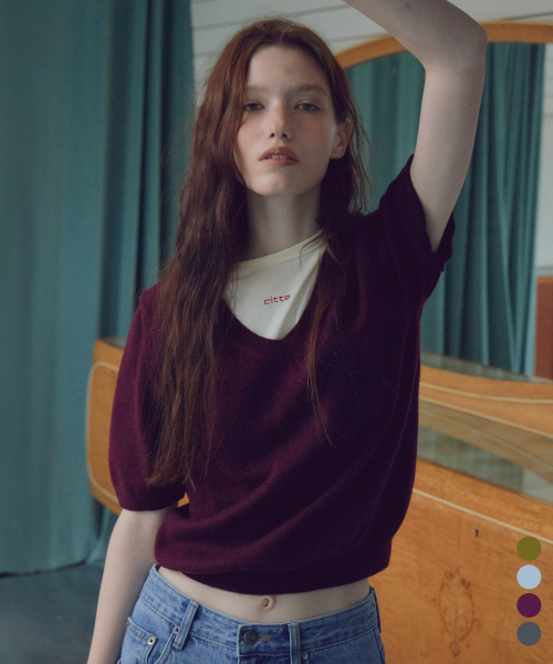 Wool V-neck Short Sleeve Knit_CTK288(4color)