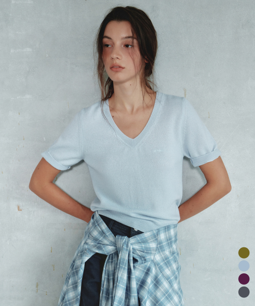 Wool V-neck Short Sleeve Knit_CTK288(4color)