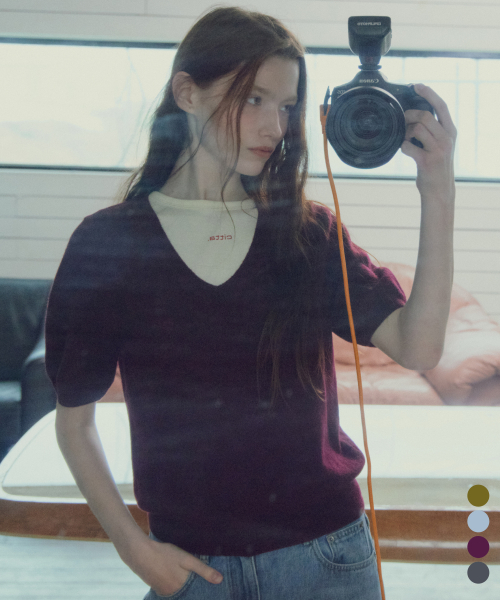 Wool V-neck Short Sleeve Knit_CTK288(4color)