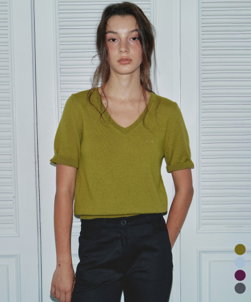 Wool V-neck Short Sleeve Knit_CTK288(4color)