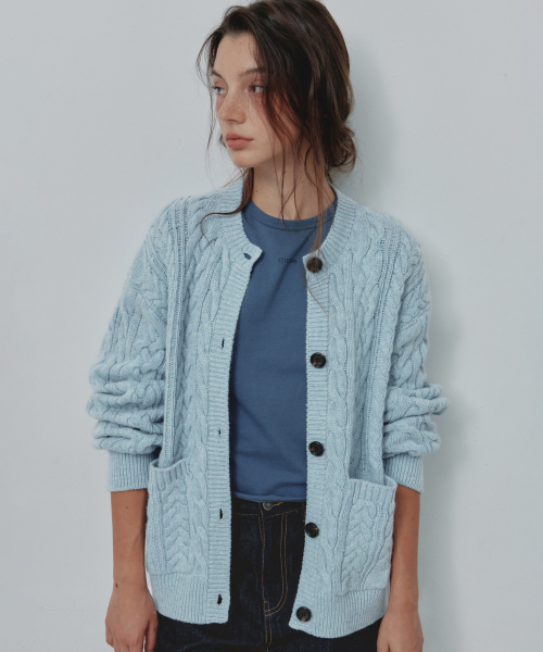 Wool Blend Arch Cable Oversized Cardigan_CTK283(Blue)