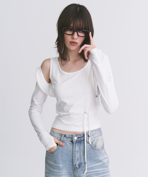 Eyelet Strap Ball Embellished Long-Sleeve Hoodie Bolero Cardigans Tank 2pcs Homewear Set_2COLOR