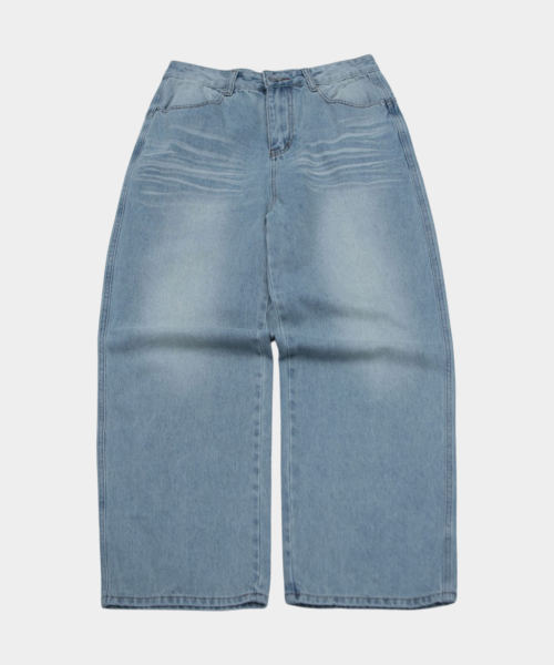 Daily Vintage Rivet-Detail Signature Wash Wide Casual Denim Pants_2COLOR