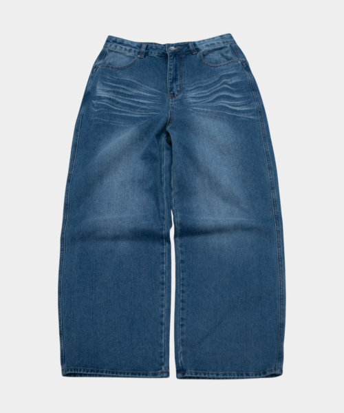 Daily Vintage Rivet-Detail Signature Wash Wide Casual Denim Pants_2COLOR