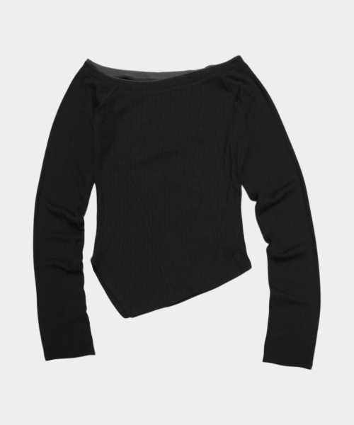 Slim Asymmetric Detail Color-Block Layered All In One Long Sleeve T Shirt_2COLOR