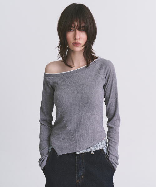 Slim Asymmetric Detail Color-Block Layered All In One Long Sleeve T Shirt_2COLOR