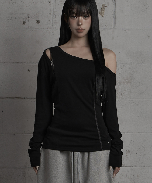 Asymmetric Zipper Corset Top (Black)