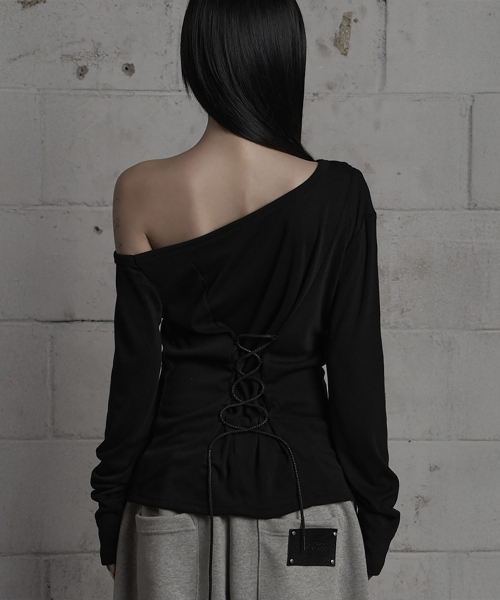 Asymmetric Zipper Corset Top (Black)
