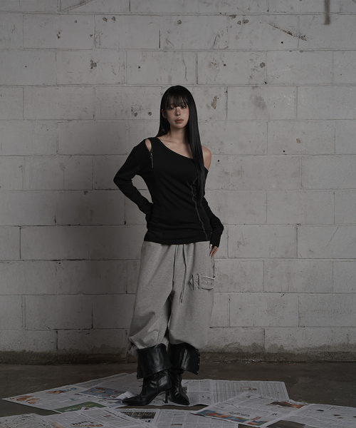 Asymmetric Zipper Corset Top (Black)