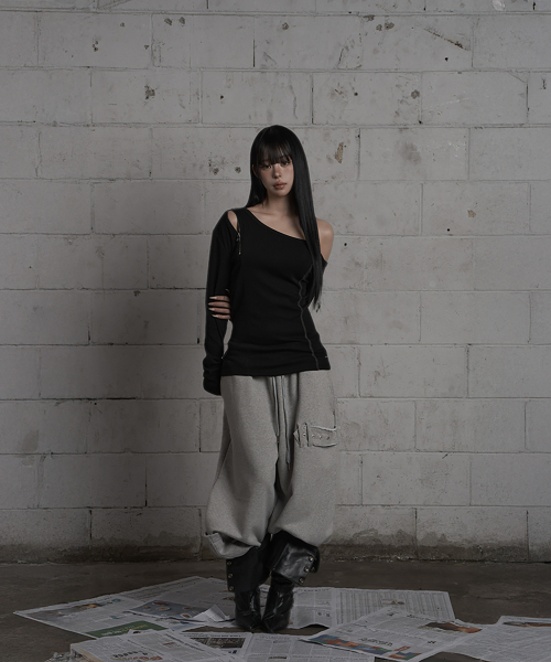 Asymmetric Zipper Corset Top (Black)