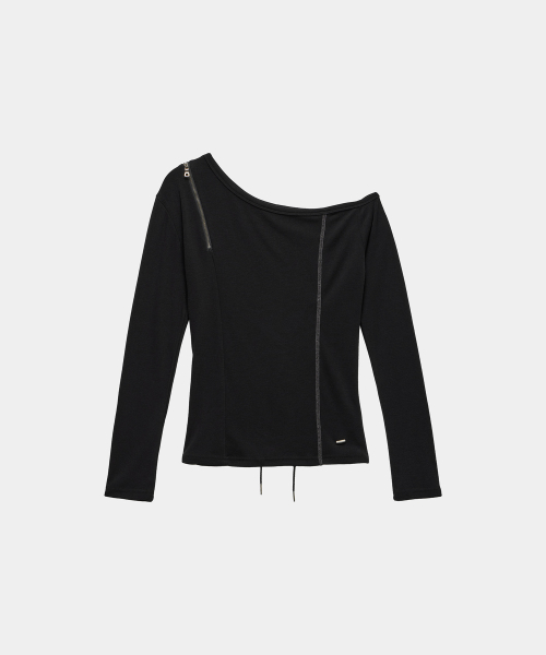 Asymmetric Zipper Corset Top (Black)