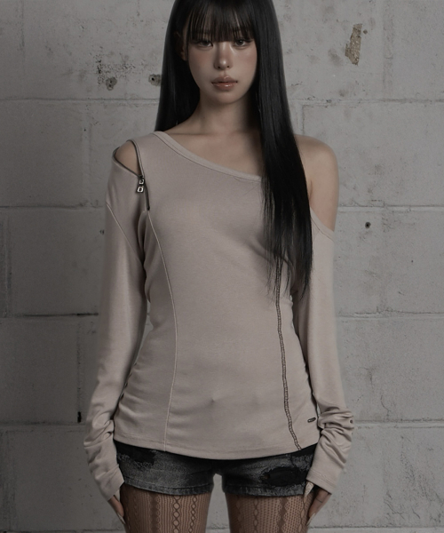 Asymmetric Zipper Corset Top (Beige)