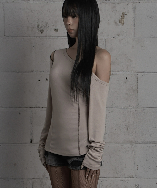 Asymmetric Zipper Corset Top (Beige)