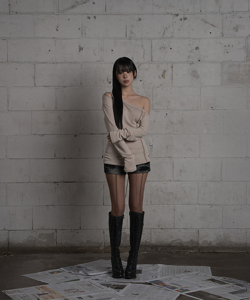 Asymmetric Zipper Corset Top (Beige)