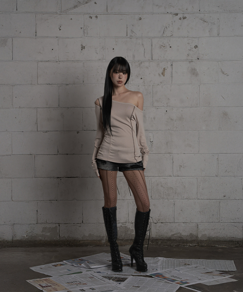 Asymmetric Zipper Corset Top (Beige)
