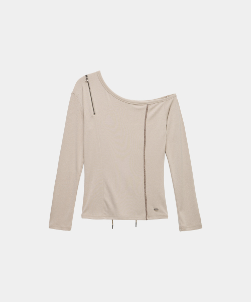 Asymmetric Zipper Corset Top (Beige)