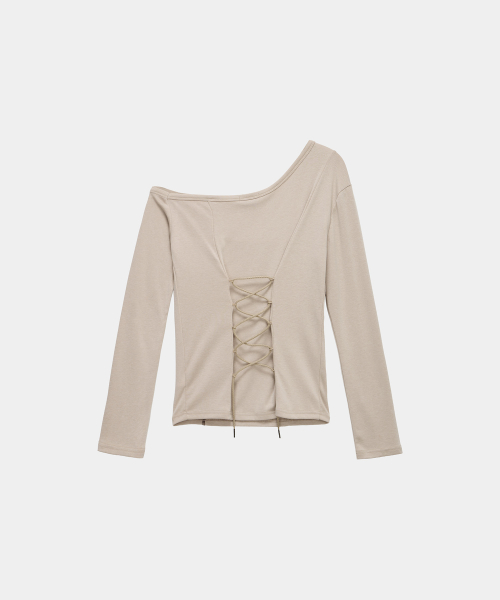 Asymmetric Zipper Corset Top (Beige)