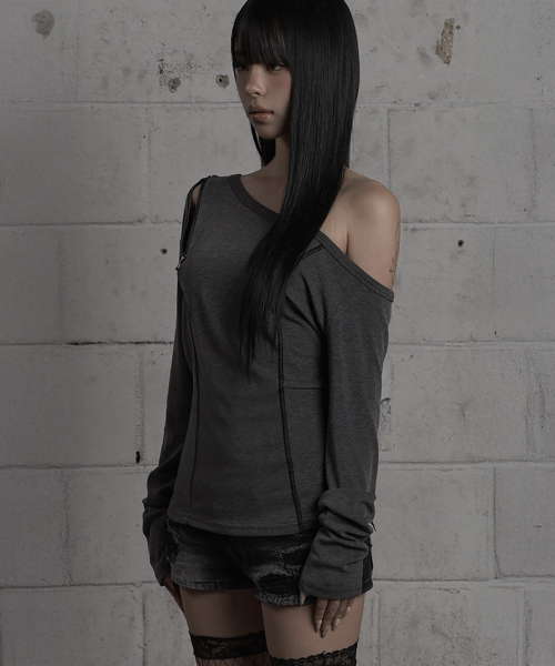 Asymmetric Zipper Corset Top (Charcoal)