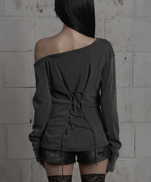 Asymmetric Zipper Corset Top (Charcoal)