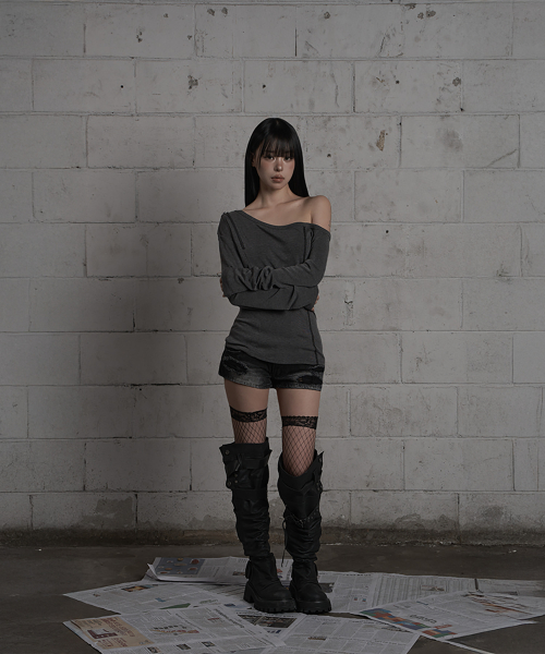 Asymmetric Zipper Corset Top (Charcoal)