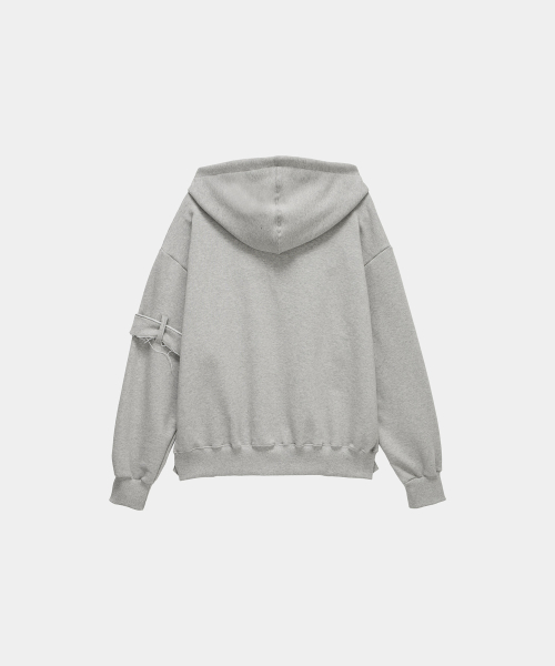 Belted Raw Edge Hood Zip-Up (Melange Gray)
