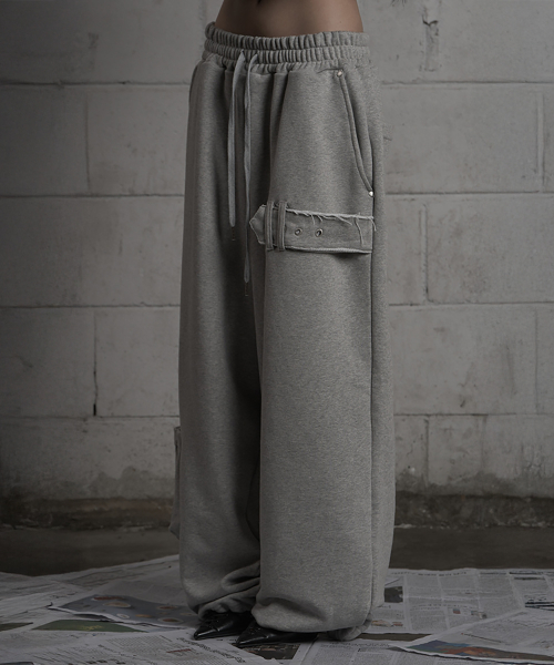 Belted Raw Edge Wide Pants (Melange Gray)