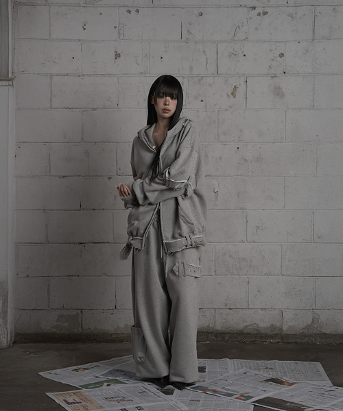 Belted Raw Edge Wide Pants (Melange Gray)