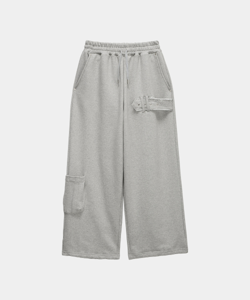 Belted Raw Edge Wide Pants (Melange Gray)