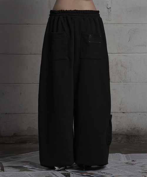 Belted Raw Edge Wide Pants (Black)