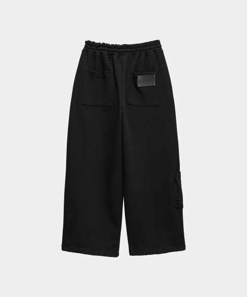 Belted Raw Edge Wide Pants (Black)