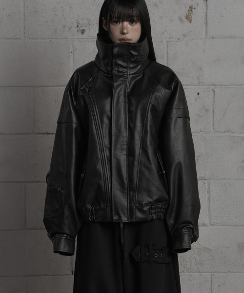 Panel Pocket Leather Bomber (Black)
