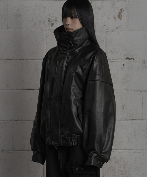 Panel Pocket Leather Bomber (Black)